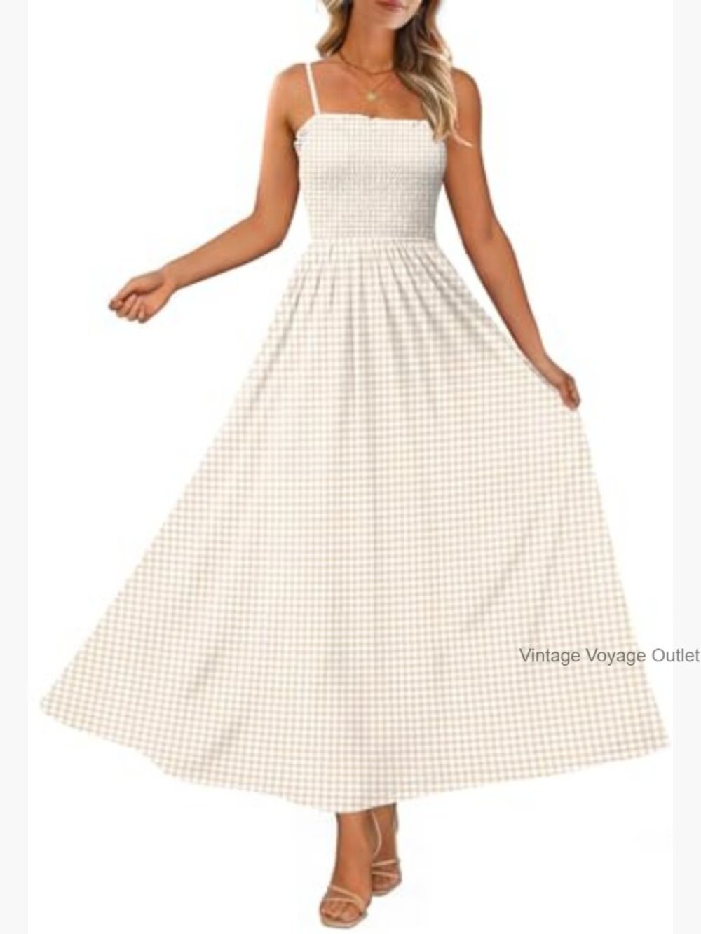 Smocked Spaghetti Strap Maxi Dress with Pockets - Picture 2 of 7